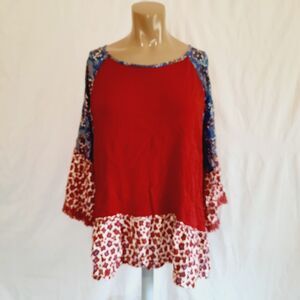 Myra Bag Womens XL Lepord Print Patchwork Ruffled Sleeves Boho Top